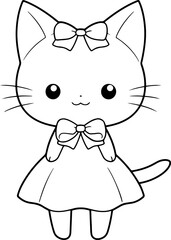Cat vector illustration. Black and white Cat coloring book or page for children