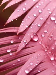 Water droplets on a Pink Palm Leaves - obrazy, fototapety, plakaty