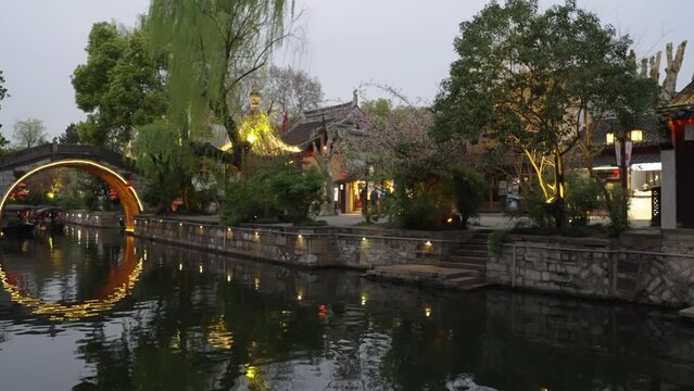 Night view of an ancient town of china, NanXun town, 4K stock video