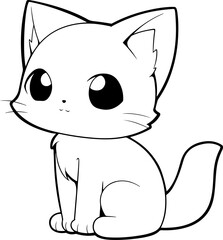 Cat vector illustration. Black and white Cat coloring book or page for children