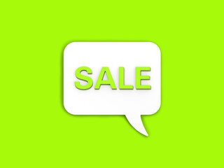 Green percent sign on white message board. Interest withdrawal signal. Discount notifications. Message on a violet background. Horizontal image. 3D image. 3D rendering.