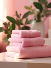Obraz na płótnie Canvas Soft Pile of Towels in Daylight Spa Lifestyle