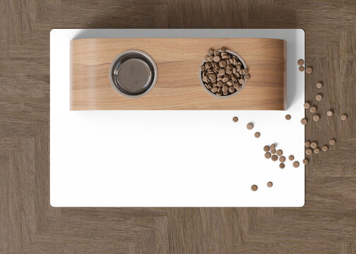 Pet bowl mat on the floor at home. Transparent PNG. Cat or dog food pad with copy space for picture or text. Water mat mock up. Pet placemat mockup. Puppy feeding place. 3D Rendering.