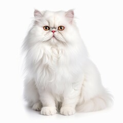 Naklejka na ściany i meble White Persian cat sitting in front. Ai illustration isolated of white background 