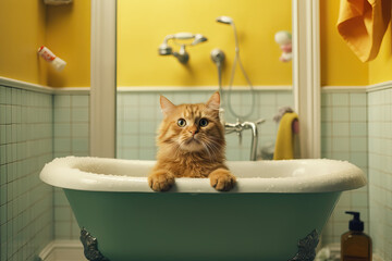 cat sitting in bathtub, ai generated