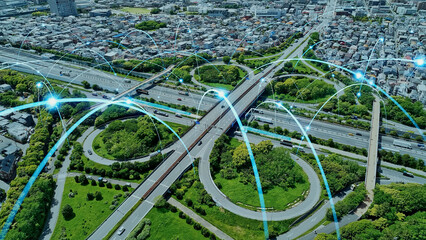 Modern transportation and communication network concept. ITS (Intelligent Transport Systems).