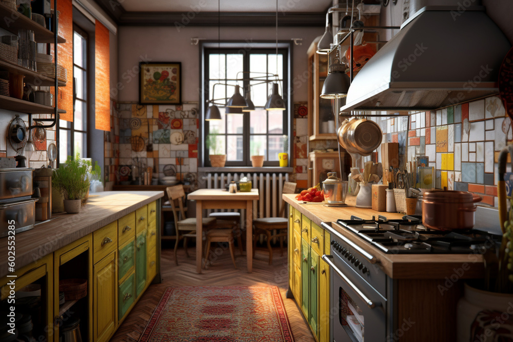 Aufkleber  A kitchen with an eclectic mix of patterns and textures Generative AI technology