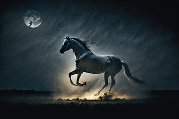 horse running in the night, aquarelle style, ai generated