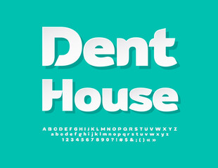 Vector creative Emblem Dent House. Elegant White sticker Font. Modern Artistic Alphabet Letters, Numbers and Symbols set