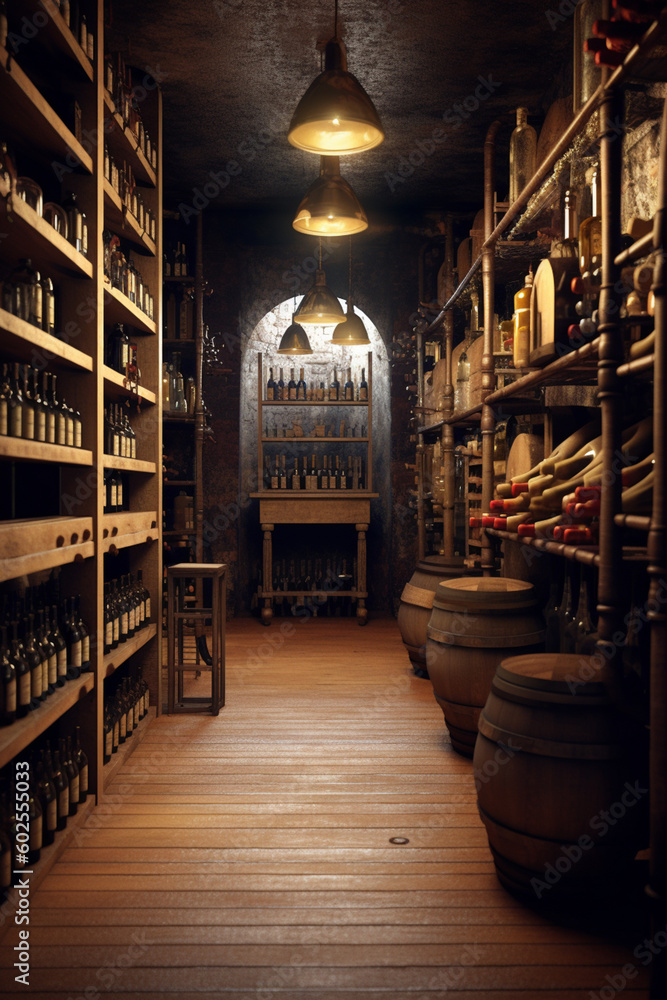 Aufkleber a wine cellar filled with bottles of various vintages, showcasing the extensive collection of a well