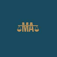 Initial MA scale law firm logo, Justice logo, attorney logo, lawyer AM vector icon  - obrazy, fototapety, plakaty