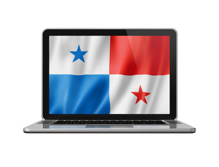 Panamanian flag on laptop screen isolated on white. 3D illustration