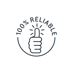 Reliable black outline badge. 100 percent quality, guaranteed. Vector linear icon isolated on white background.