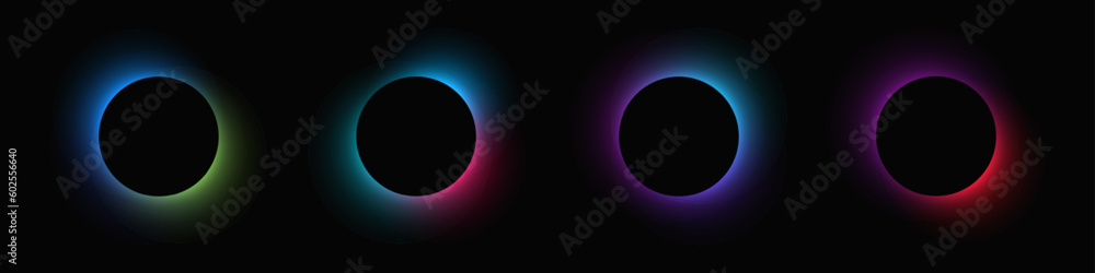 Poster set of circle illuminate light frames with color gradient