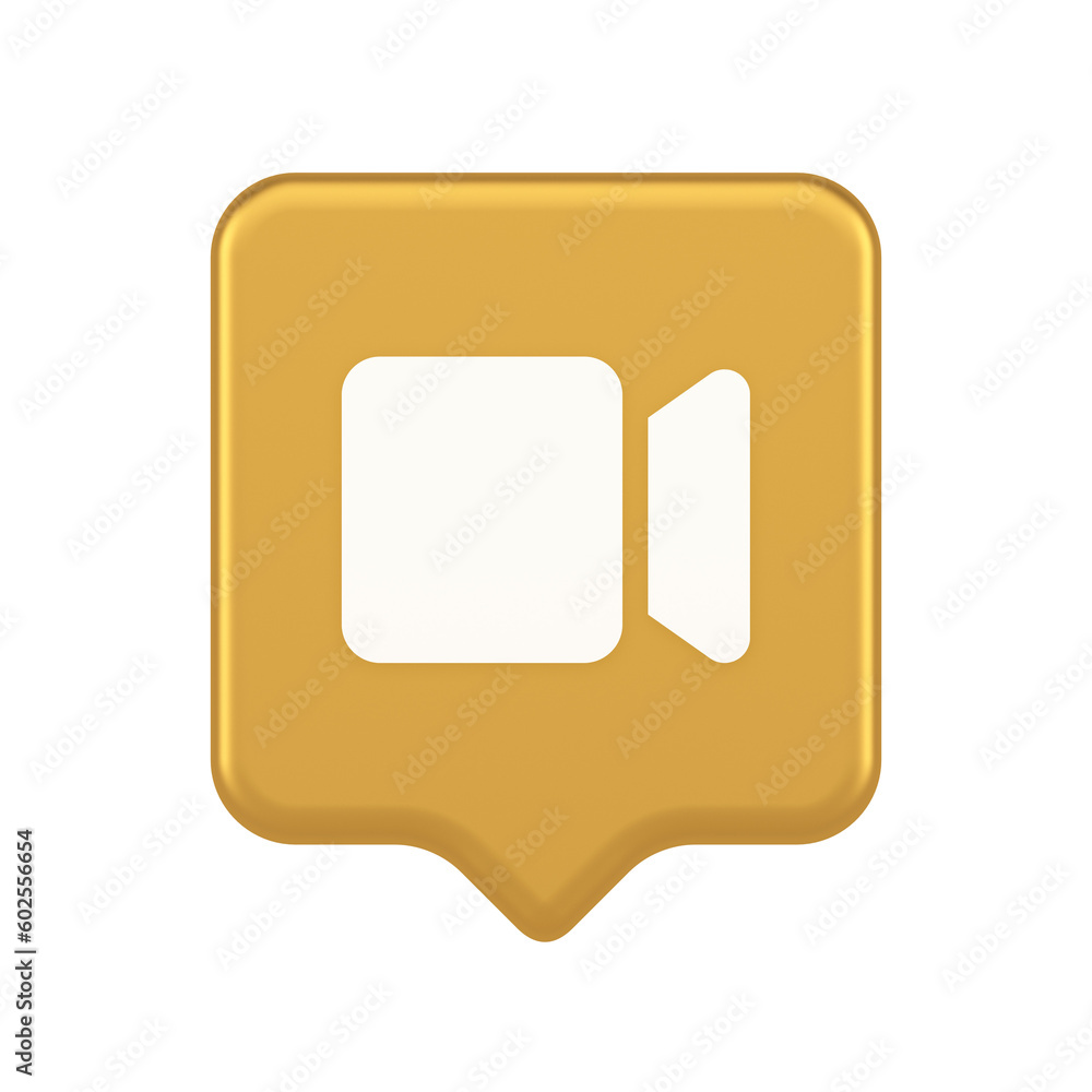 Poster camera photo video shooting multimedia content creation gold button 3d realistic speech bubble icon