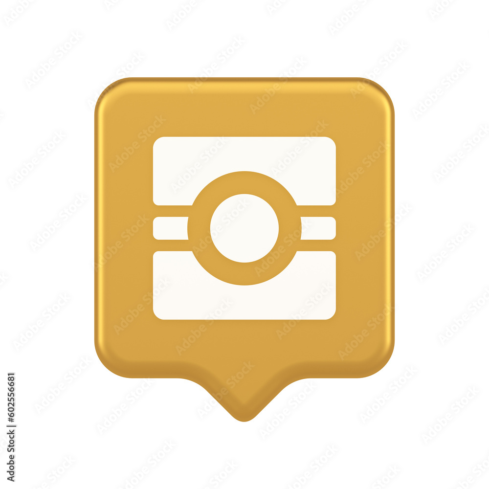 Poster camera photo video application button multimedia photograph service 3d realistic speech bubble icon