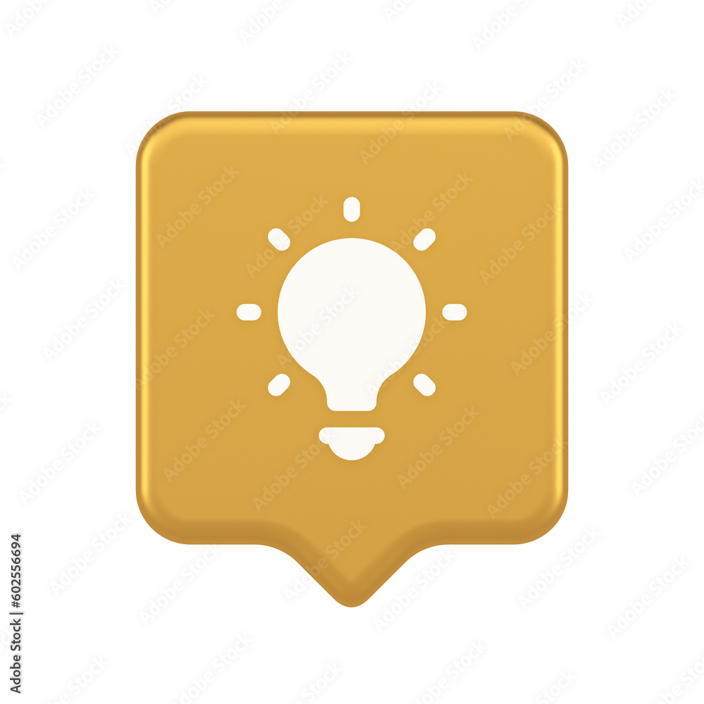Poster light bulb illuminated innovation idea button brainstorming creative solution 3d speech bubble icon