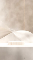 in portrait floating cloth background, rendering 3d blank mockup bright white color podium
