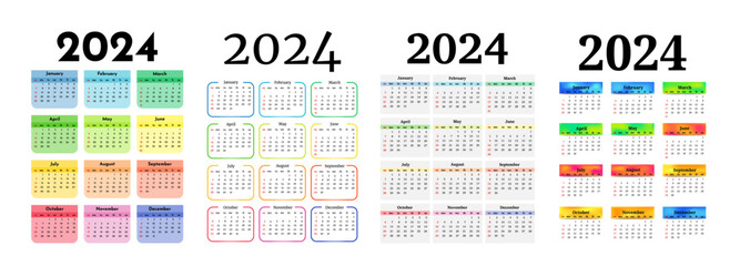 Calendar for 2024 isolated on a white background