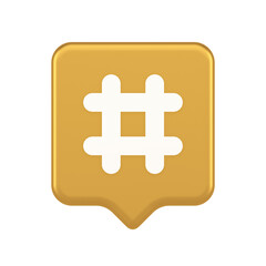Hashtag button social network media communication symbol internet message key 3d speech bubble icon