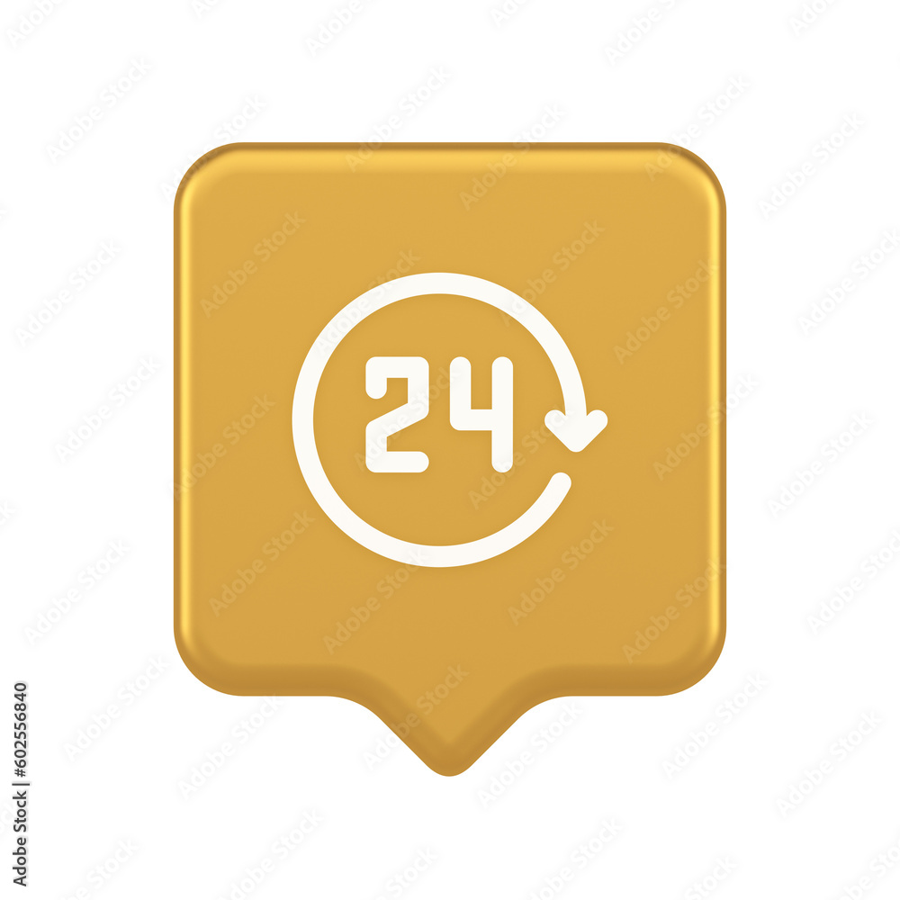 Poster 24 hours circle arrow button always available assistance service 3d realistic speech bubble icon