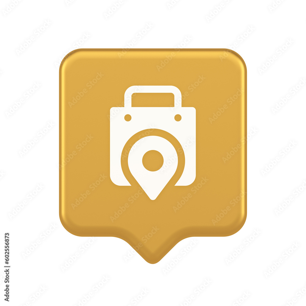 Poster shop location map pin with shopping bag button web app design realistic speech bubble icon