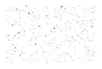 Different versions of zodiacal constellations on white background. Flat vector illustration EPS 10.