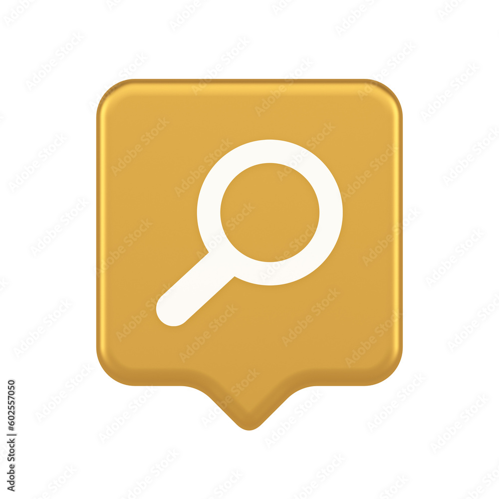 Poster browsing internet searching button magnifying glass analyzing information 3d realistic speech bubble