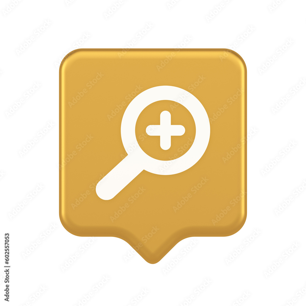 Poster zoom search cyberspace information button discovery magnifying glass plus 3d realistic speech bubble