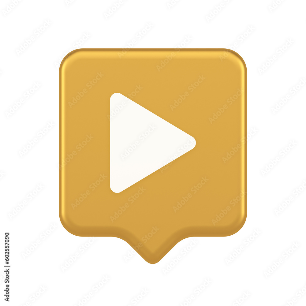 Poster play button triangle right arrow multimedia content player web app design 3d realistic speech bubble
