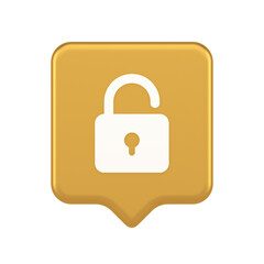 Open lock button cyberspace password security protection service 3d realistic speech bubble icon