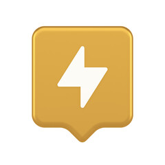 Charge power lightning button electricity thunderbolt arrow 3d realistic speech bubble icon