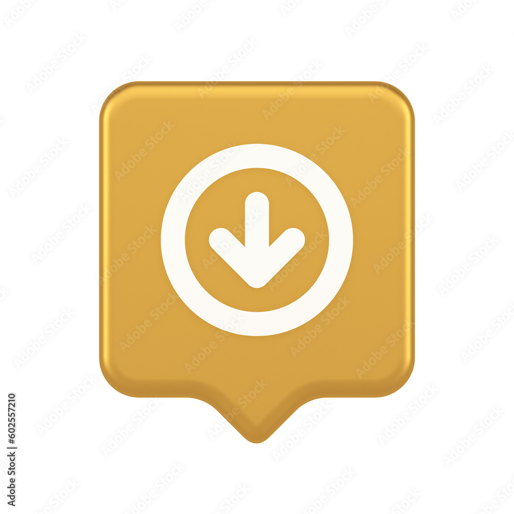 Poster down arrow circle frame button web interface pointer navigation app 3d realistic speech bubble icon