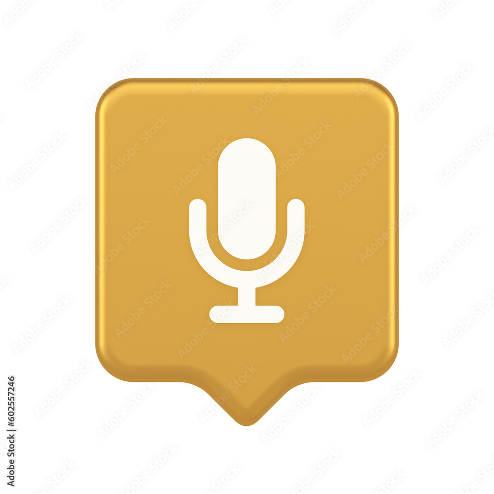 Poster microphone voice sound recording broadcasting button web app media communication 3d speech bubble ic
