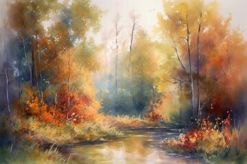 autumn landscape watercolor -Ai