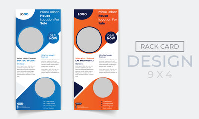 Modern horizontal rack card design template for corporate business, real estate, agency, home sale, explainer card