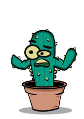 the confused cactus on white background