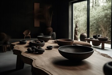 Obraz na płótnie Canvas Close Up of Chic Details in a Luxurious, Modern Boho-Japandi Living Room.