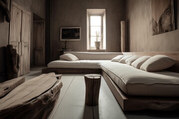 Wide Angle of a Modern, Luxurious Living Room Showcasing Boho-Scandinavian and Japandi Design.