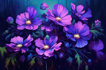 Bunch of purple flowers, Background, Generative Ai