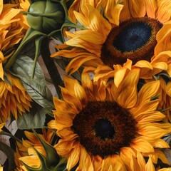 Sunflowers Oil painting Seamless Pattern, generative AI