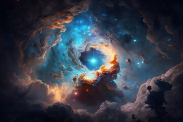 Fototapeta na wymiar Galaxy with colorful nebula shiny stars and heavy clouds background