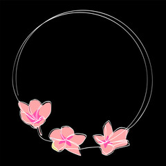 frangipani and circle frame in simple sketch vector single or continuous line
