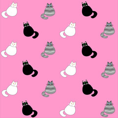 Set of fat cats vector. Lovely cats. Adorable pet characters on pink background. Background for pet shop, veterinary clinic, pet store, zoo, shelter