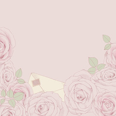 Hand drawn Illustration featuring roses and a letter