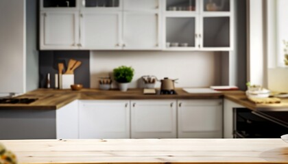 Desk of free space, kitchen interior,wallpaper background., modern kitchen interior with kitchen counter, home, Ai generated 