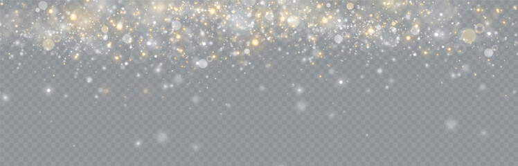 Golden glitter.Light effect.Glittering particles background. Gold dust on a transparent background.