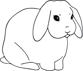 Hand drawn art of a sitting rabbit. Cute simple hand drawn bunny. Animal outline isolated on white