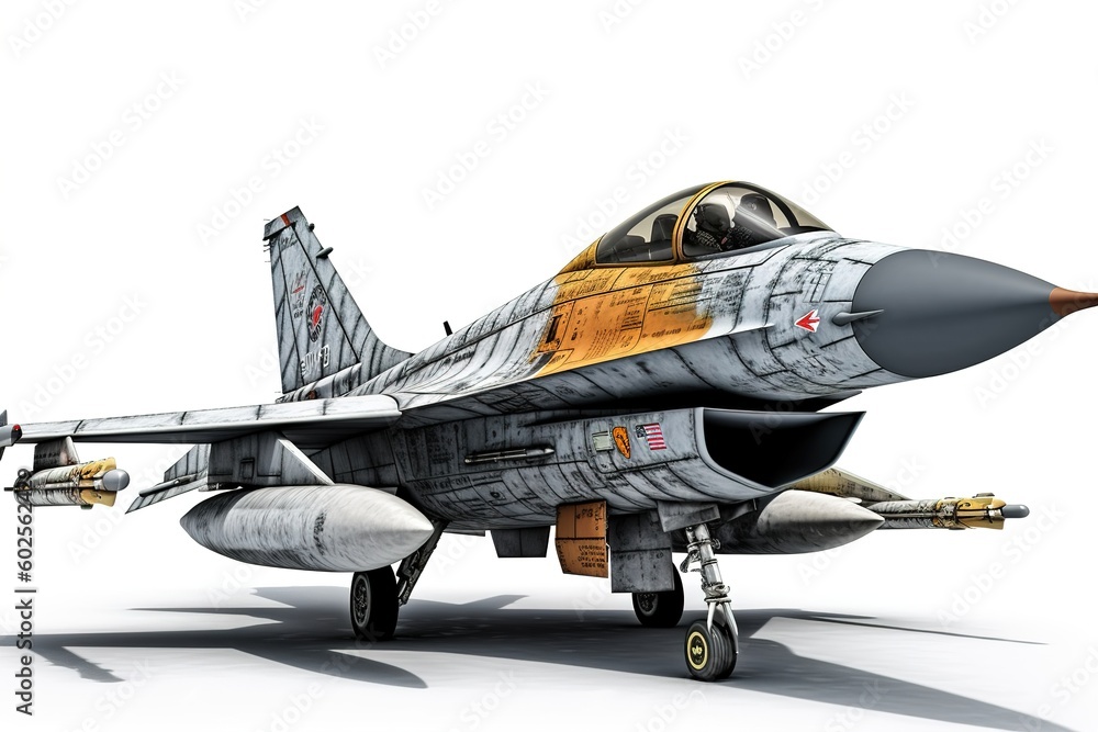 Poster combat fighter jet isolated on white background. generated by ai
