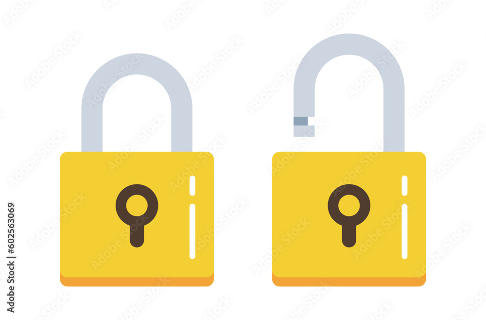 Poster lock flat icon. padlock unlocked and locked. lock closed and lock open. vector.